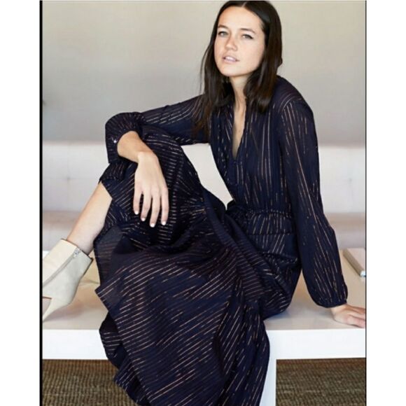 NWT India Collection by Emersen Fry Frances Maritime Lurex Women's Maxi Dress - Picture 6 of 13